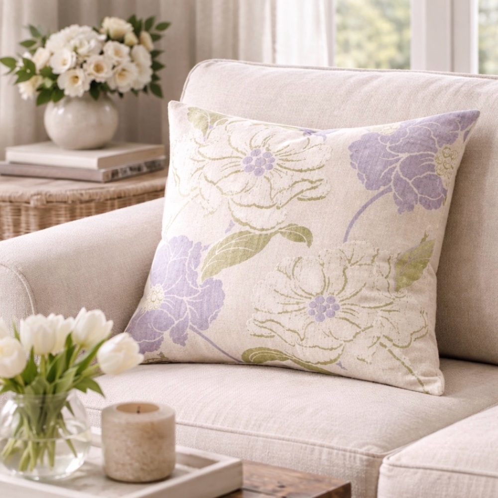 Designer Thibault Pillow Cover 22 x 22 Inches Lavender Green Floral